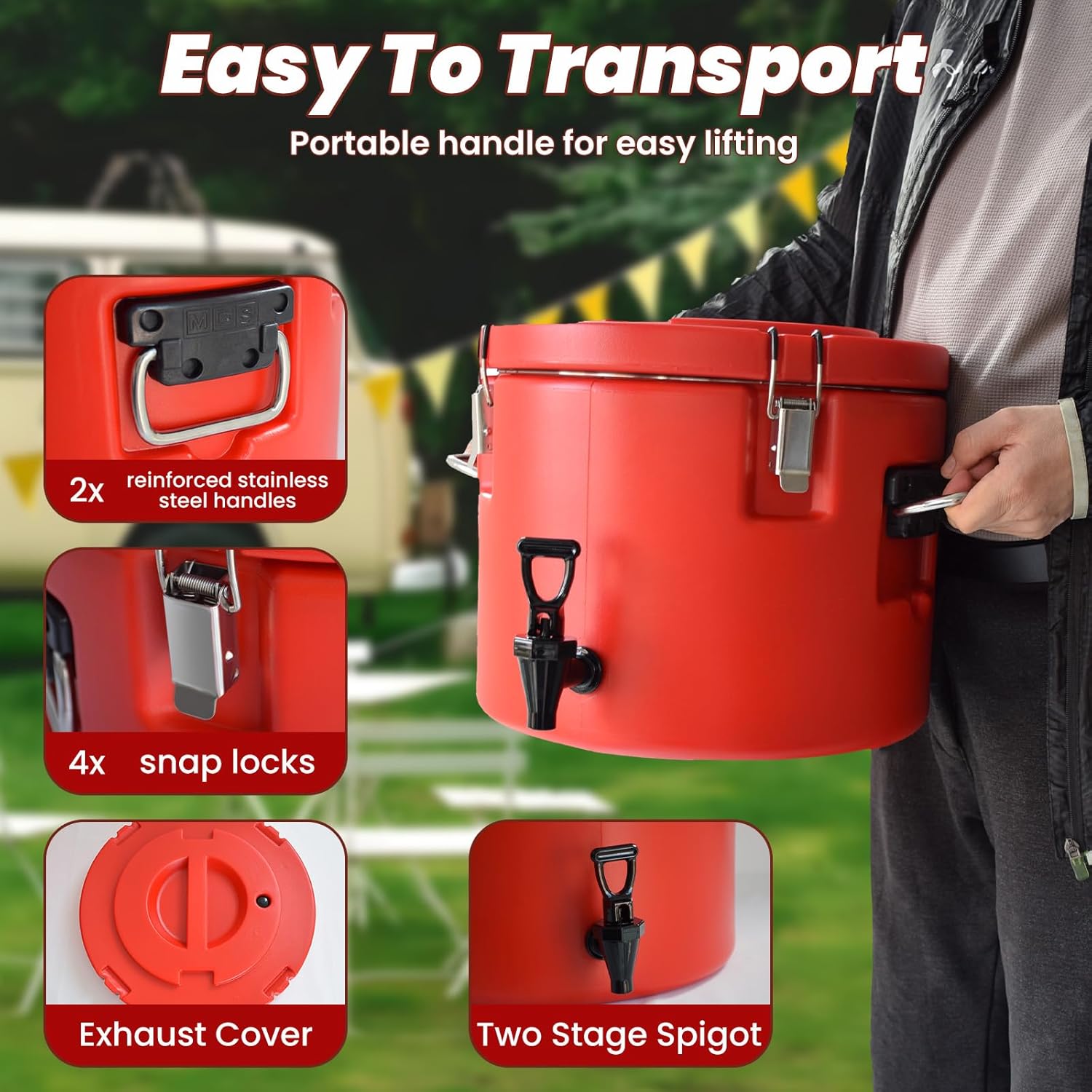 20L/5Gal Insulated Beverage Dispenser, Ice & Hot Drink Dispenser with Spout Spigot and Portable Handles,Thermal Hot and Cold Drink Server Dispenser for Restaurant Drink Shop