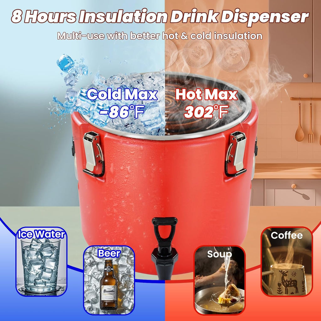 20L/5Gal Insulated Beverage Dispenser, Ice & Hot Drink Dispenser with Spout Spigot and Portable Handles,Thermal Hot and Cold Drink Server Dispenser for Restaurant Drink Shop